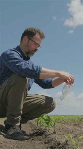 clip-4096129645-agronomist-collecting-soil-sample-bag-young-corn