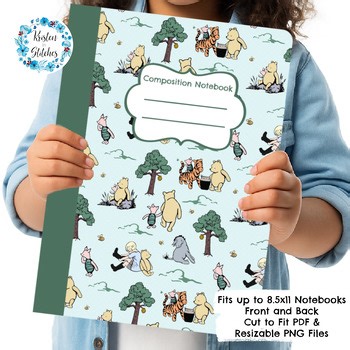 Printable Composition Notebook Book Cover PNG PDF Winnie the Pooh and Friends