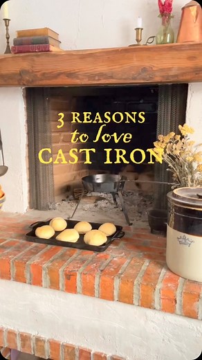 9.7K views · 33 reactions | And the non-tox, nonstick properties… the list goes on- What else do you love about cast iron? Let me know if you’d like the link to my favorite cast iron baking tray shown in this reel. (I don’t preheat it, I just use it like a regular cookie sheet). #tangled #castiron #baking #cooking #homestead #castironcooking #castironbaking #bakingfromscratch #hobbitcore #cottagecore #unfittedkitchen | Brook & Bramble Farm | Facebook