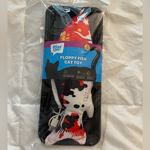 NWT Play On! Floppy Fish Cat Toy - Black, Orange & White