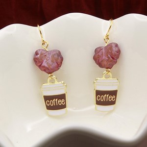 Maple Leaf & Coffee Charm Earrings: Autumn-Inspired Jewelry