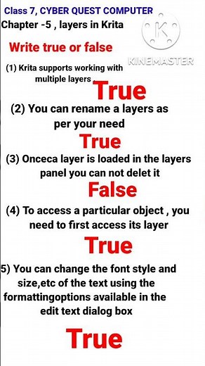 Class 7 chapter 5| chapter name - Layers in Krita | True or False . Cyber Quest computer