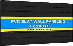 [4x2 Ft²] PVC Slat Wall Paneling, Adjustable Slatwall Panels with Coupling Structure, Slatted Wall Panel System with Customizable Storage Options, DIY Cutting & Easy-to-Install Slatwall Board Shelves