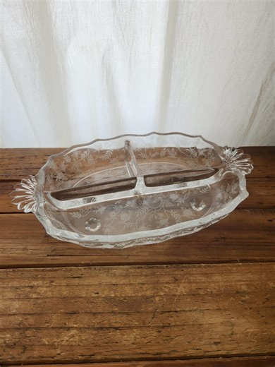 Vintage Fostoria Chintz Floral Etched Glass 3 Part Divided Relish Dish - Etsy