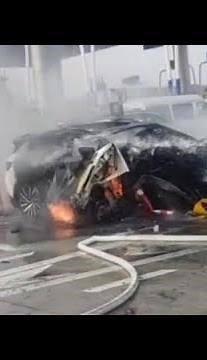 Volkswagen electric car crashes and explodes at high-speed toll booth, killing four people