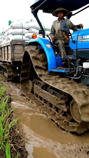 Yanmar Tractor 🇯🇵 Hauling Heavy Rice Trailer in Mud! 💪 Real Farming in Action 🚜🌾 #shorts #yanmar