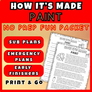 Paint and Materials Science Reading Comprehension Worksheets No Prep Plans 5- 8