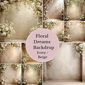 Ivory Beige Floral Digital Backdrop – Elegant Fine Art Flower Wall Studio Background for Baby, Maternity & Wedding Photography - Etsy