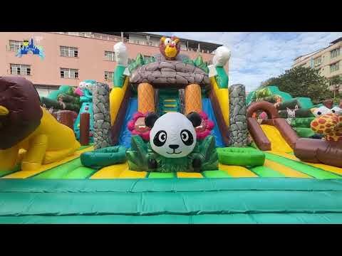 Forest Animal Inflatable Park: Panda & Lion Fun for Kids!