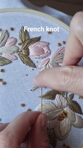 French knots for floral detail 🌸✨Magnolia Wreath pattern 🧵 #embroidery #tutorial #diy #handmade #art