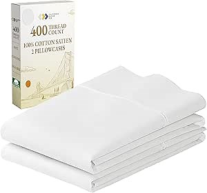 California Design Den King Size Pillowcase Set - 400 Thread Count, 100% Cotton Sateen, Set of 2 Pillow Covers, Soft and Breathable - Antique White