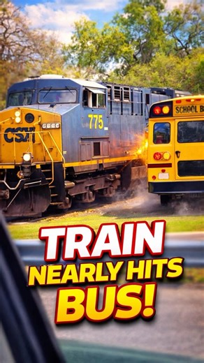 Bus trapped on railroad tracks during train approach #shorts #dangerous #shocking