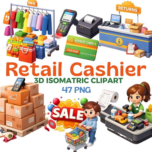 Retail Cashier 3D Clipart | 47 PNG Files | Isometric Store Graphics for Business, Teaching & Design - Etsy