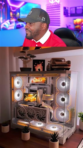 White PC build with INSANE orange lighting #custompc #pcgaming #setup