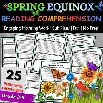 Spring Equinox  Reading Comprehension Passage Activities 3rd,4th,5th,6th,7th,8th