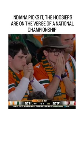 sport.clipusa on Instagram: "ESPN's post captures the game-clinching interception by Indiana's Jamari Sharpe off Miami QB Carson Beck's pass with under a minute left, sealing a 27-21 victory in the 2026 CFP National Championship. Indiana, led by an undefeated 15-0 season, claims its first title in program history, marking a stunning turnaround from recent mediocrity under coach Curt Cignetti. Fan replies flood with memes mocking Beck—now at Miami after Georgia—highlighting his turnover-prone fin