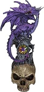 Ebros Purple Spyro Midnight Dragon Perching On Half Cranium Alien Skull with Gemstone Oracle Figurine Myth & Legends Dungeons Dragons Collectible Statue Home Decor