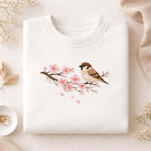 Sparrow Cherry Blossom Branch Embroidery Design Spring Bird Floral Machine Pattern - Etsy