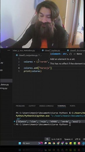 Como agregar elementos a un conjunto en python metodo ADD