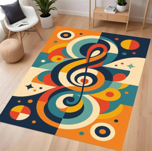 Retro Treble Clef Music Area Rug, Colorful Mid Century Modern Decor - Etsy