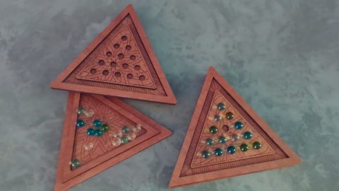 Handmade Triangle Marble Solitaire Game With Hidden Storage & Engraved Wood Design – 9" Board, 15 Marbles Included, Puzzle Gift for Him, Her - Etsy