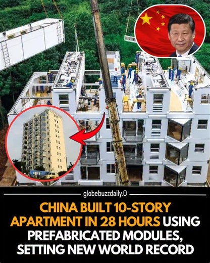 globebuzzdaily on Instagram: "China completed a 10-story residential building in just 28 hours by using advanced prefabricated modular construction. Entire sections were produced off-site and assembled rapidly with high precision. This method shifts construction from traditional on-site labor to factory-based manufacturing. It allows faster timelines, fewer delays, and better quality control compared to conventional building methods. Modular construction also improves worker safety and reduces e