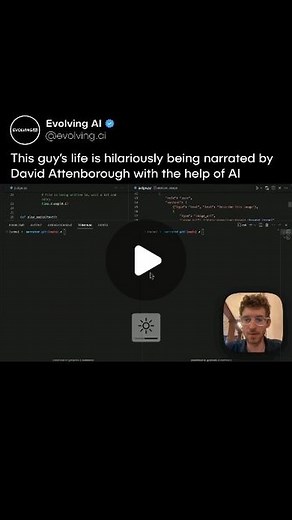 Evolving AI on Instagram: "He's starring in his own Planet Earth ⭐🌍 X user Charlie Holtz used GPT-Vision + ElevenLabs python script to create this hilarious video on David Attenborough narrating him 🎥: charliebholtz/X #ai #chatgpt #aitools #openai #aitips #machinelearning #midjourney"