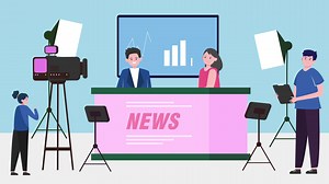 Download News anchor and reporter in studio with camera and microphone background animation for free