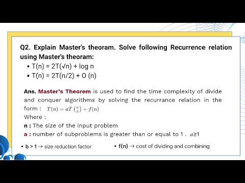 DAA ONE SHOT (part-2 / Question -2) || Master's theorem in DAA one shot video with questions