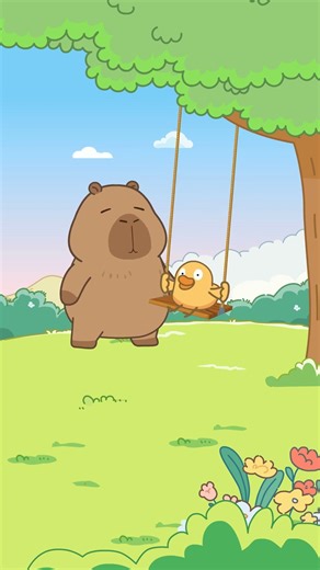 荡呀荡呀荡秋千，超萌小鸭鸭和卡皮巴拉的全新组合！ #animation #cute #动画推荐 #沙雕剧情#卡皮巴拉