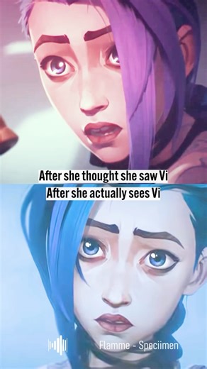 The second Jinx sees Vi, she’s Powder again. Violence gone, face soft, heart exposed. 💙#arcane #vi