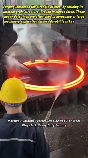 Massive Hydraulic Presses Shaping Red Hot Steel Rings In A Heavy Duty Factory