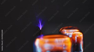 Electrostatic discharge. Electric discharge on black background. Artificially created spark discharge in the air.