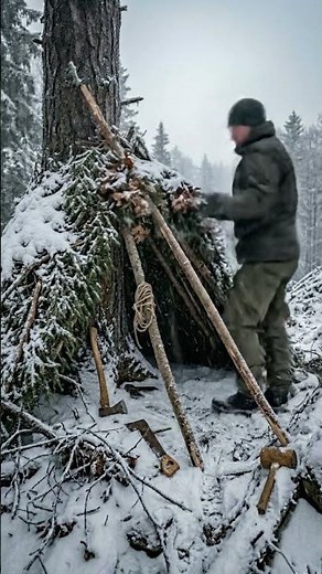 I Built a Cozy A-Frame Shelter in Freezing Conditions. #cozyhome