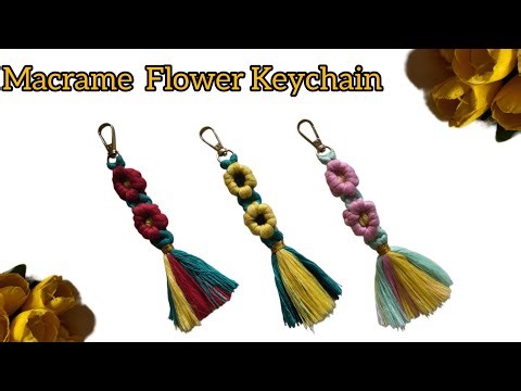 Diy Macrame Daisy Flower keychain tutorial | Step by step for beginners |Boho style #macramekeychain