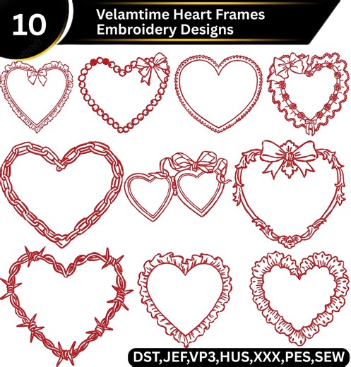 Heart Frame Embroidery Designs Bundle | 10 Love Heart Border Machine Embroidery Patterns | Valentine Frame Stitch Files - Etsy