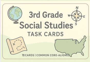 Social Studies Task Cards & Answer Key | 2nd/3rd Grade Review for All 6 Domains