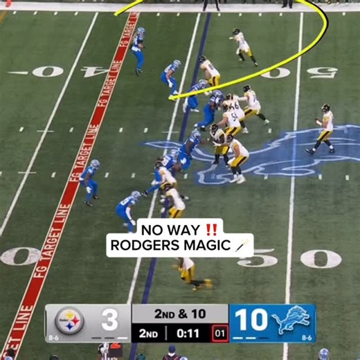 Spoilr Room on Instagram: "HOW DID THIS EVEN HAPPEN?! 🤯🔥 With just 10 seconds left in the half, Aaron Rodgers pulls off an absolutely insane completion for a touchdown to Kenneth Gainwell. Gainwell goes untouched for a TD ✨"