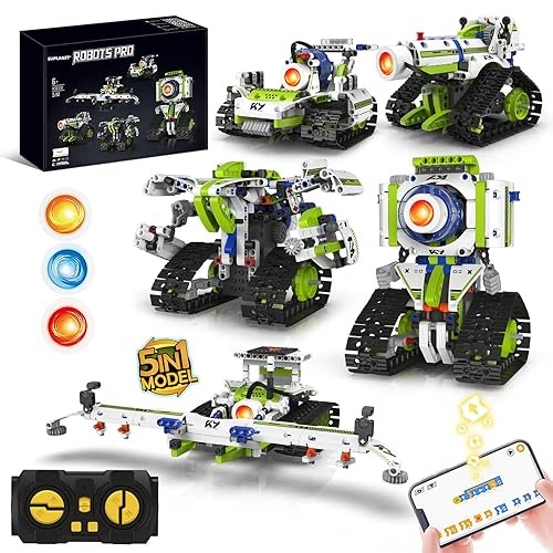 Suplanet 5-in-1 STEM Programmable Robotics Kit with Remote and App Control & Three-Color Changing LED Lights -