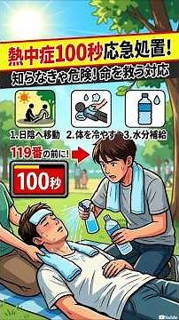 熱中症で倒れたら この100秒で命を守る応急処置知らないと危険 熱中症の正しい応急処置119番の前にできる 命を守る熱中症対応#熱中症 #熱中症対策 #応急処置 #救急 #健康 #夏 #脱水症状