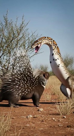 Hungry Snake vs Porcupine🐍💥The Wild’s Most Epic Battle Unfolds #wildlife #nature #predator