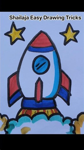 Easy rocket 🚀 drawing with brush pen #shailajaeasydrawingtricks