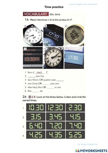 Time listening practice worksheet