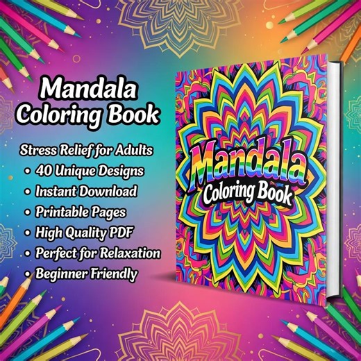 Mandala Coloring Book for Adults | 40 Designs, Stress Relief (instant Download) - Etsy