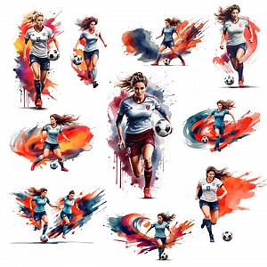 10 Images of Women's Soccer in PNG Without Background, Transparent and in JPEG, Watercolor Clip Art Women Players, Girls Soccer Players With Color - Etsy