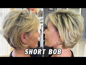 Elegant Short Bob Haircut Tutorial for Grey Hair | Easy Textured Layered Bob Cut with Added Volume