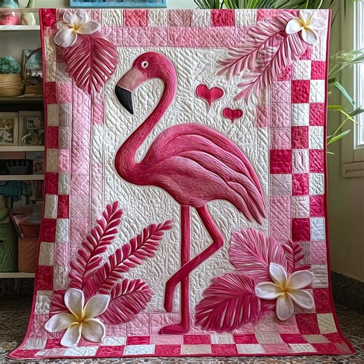 Pink Flamingo Blanket, Cute Flamingo Throw, Tropical Quilt Style Blanket, Girly Aesthetic Blanket, Gift for Her, Cozy Pink Decor