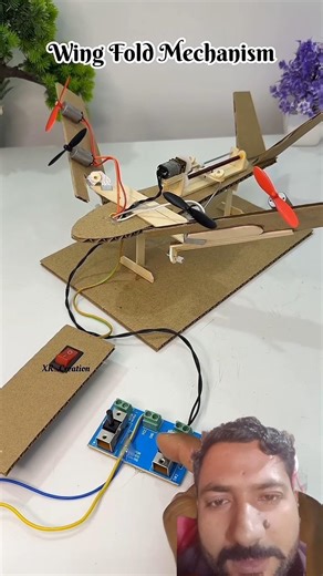 Folding Wing Aircraft Mechanism with Dcmotor #scienceproject #dcmotor #project #motor