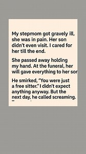 **My stepmom got gravely ill, she was in pain. Her son didn’t even visit. I cared for her till the end. She passed away holding my hand. At the funeral, her will gave everything to her son. He smirked, “You were just a free sitter.” I didn’t expect anything anyway. But the next day, he called screaming.** 😍 Full Story 👇: | StoryPulse
