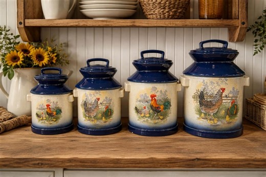 Vintage 1974 Atlantic Mold Canister Set – Rooster & Hen Farmhouse Decor - Etsy